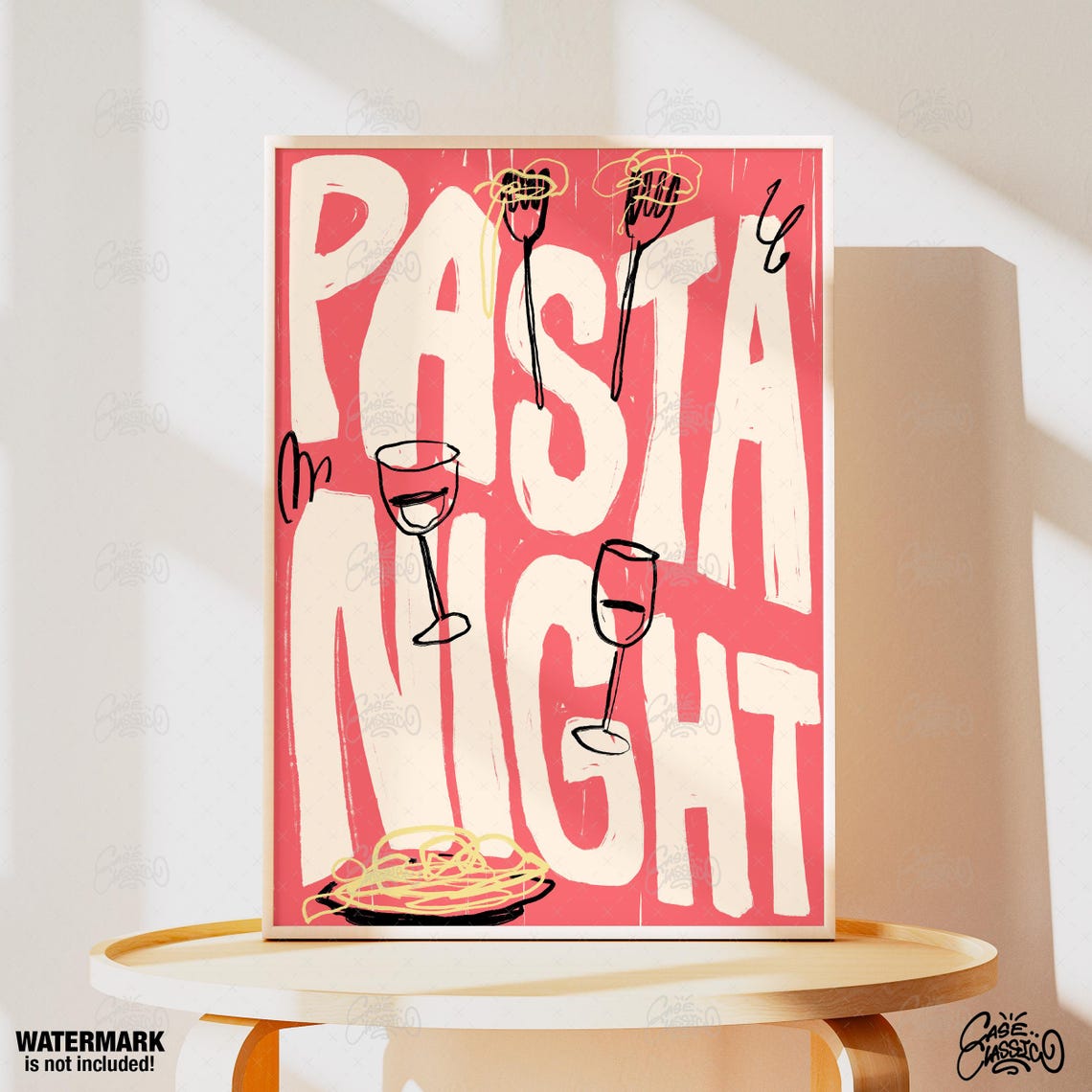 Pasta Night Bold Red Italian Dinner Party Kitchen Quote Poster - Image 2