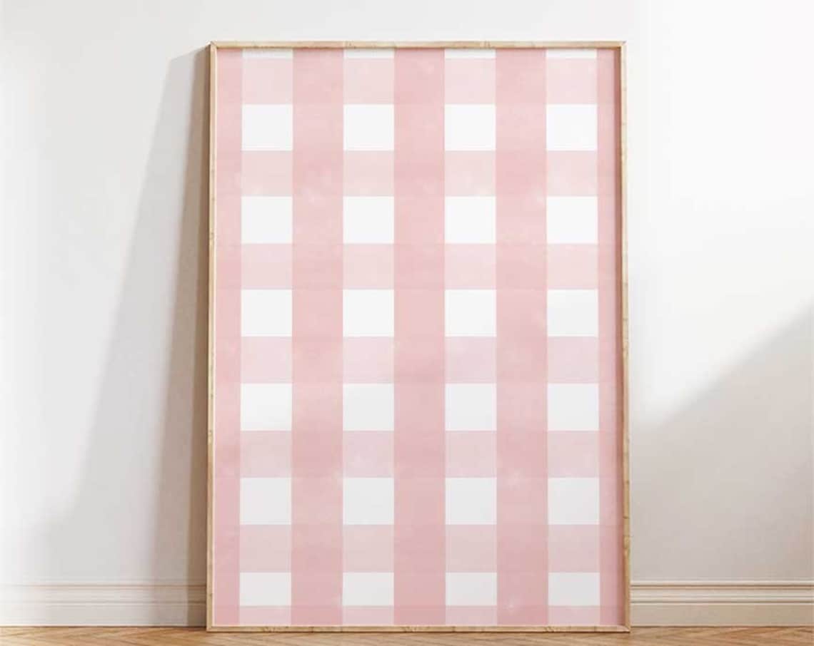 Pastel Pink Gingham Abstract Watercolor Art Print