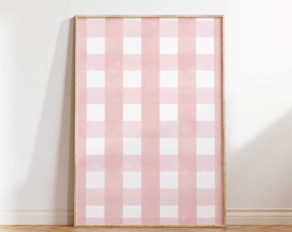 Pastel Pink Gingham Abstract Watercolor Art Print