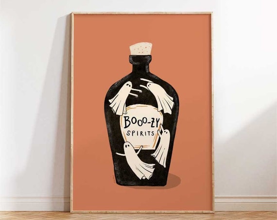 Boozy Spirits Halloween Ghost Bar Cart Art Print