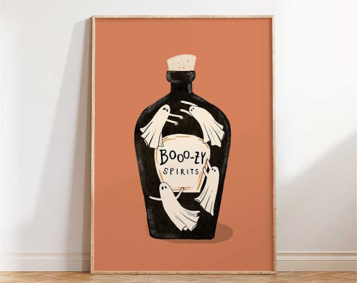 Boozy Spirits Halloween Ghost Bar Cart Art Print