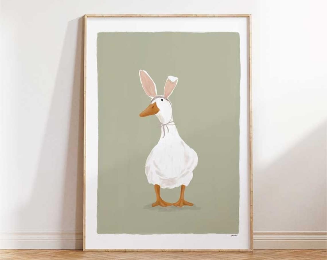 Easter Duck Boho Nursery Art Print, Neutral Decor