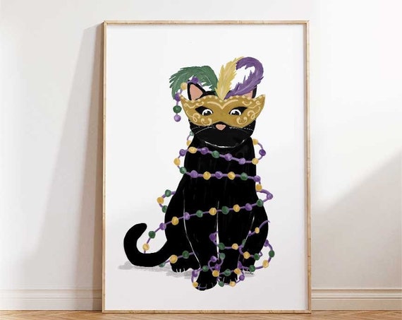 Mardi Gras Cat Peekaboo Art Print