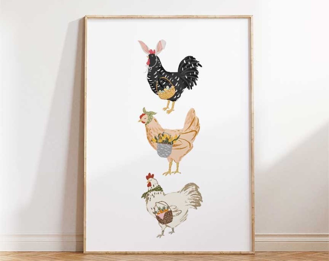 Easter Chickens Print, Farmhouse Spring Wall Art