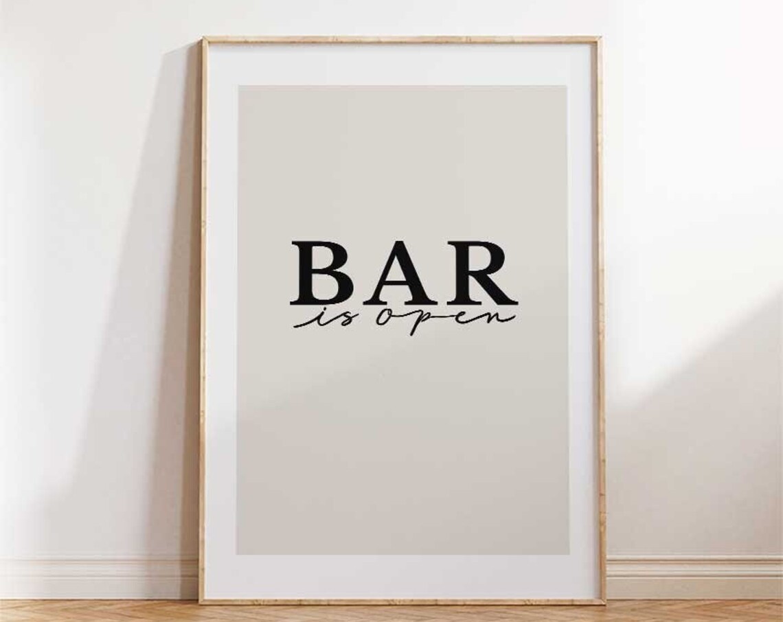 Bar Is Open Minimalist Black White Bar Cart Typography Poster