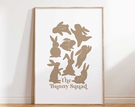 The Bunny Squad Cute Rabbit Silhouette Nursery Easter Wall Art