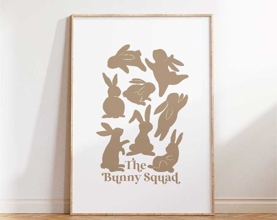 The Bunny Squad Cute Rabbit Silhouette Nursery Easter Wall Art