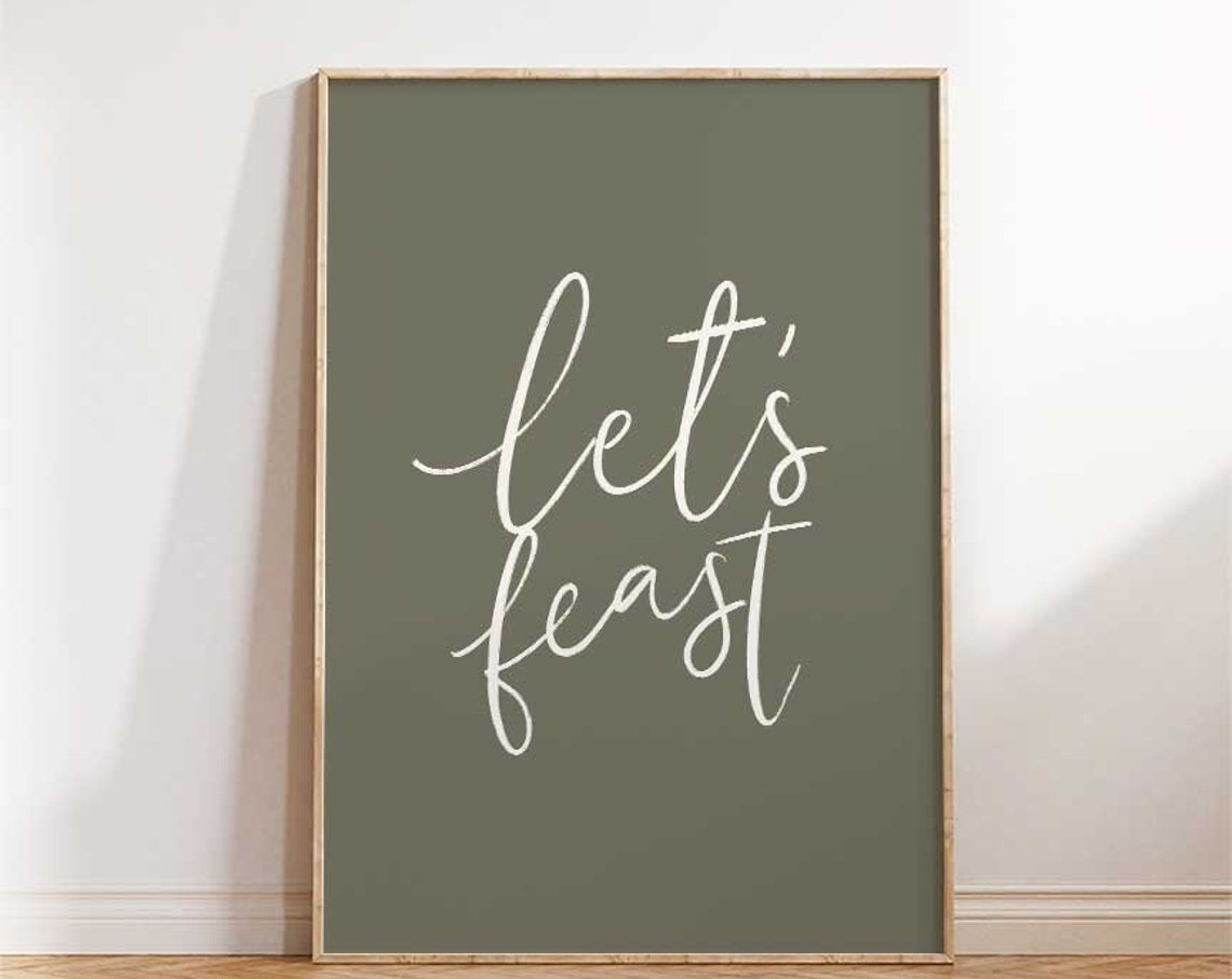 Let's Feast Thanksgiving Fall Kitchen Table Script Wall Poster