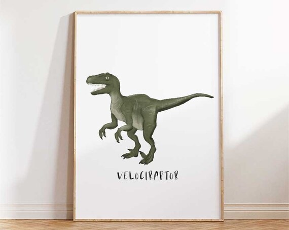 Velociraptor Dinosaur Illustration Bold Kids Bedroom Prehistoric Dino Poster
