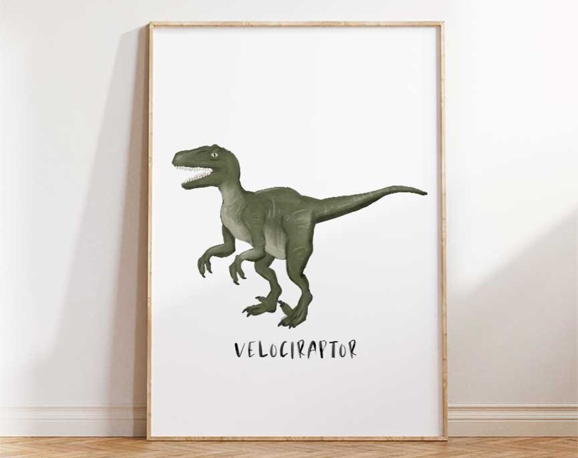 Velociraptor Dinosaur Illustration Bold Kids Bedroom Prehistoric Dino Poster