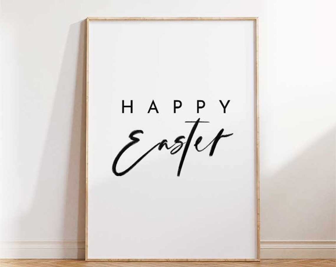 Happy Easter Minimalist Black and White Typography Greeting Card Poster