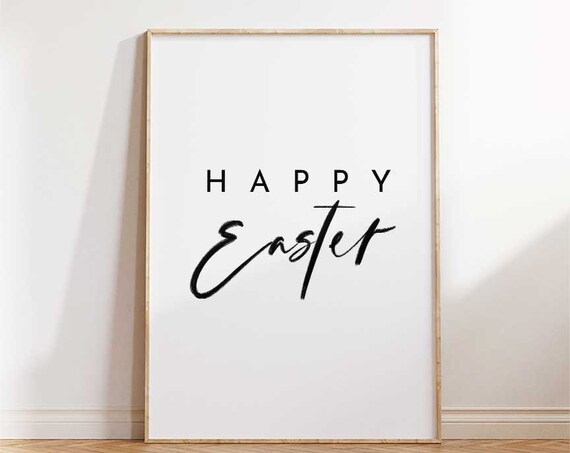Happy Easter Minimalist Black and White Typography Greeting Card Poster
