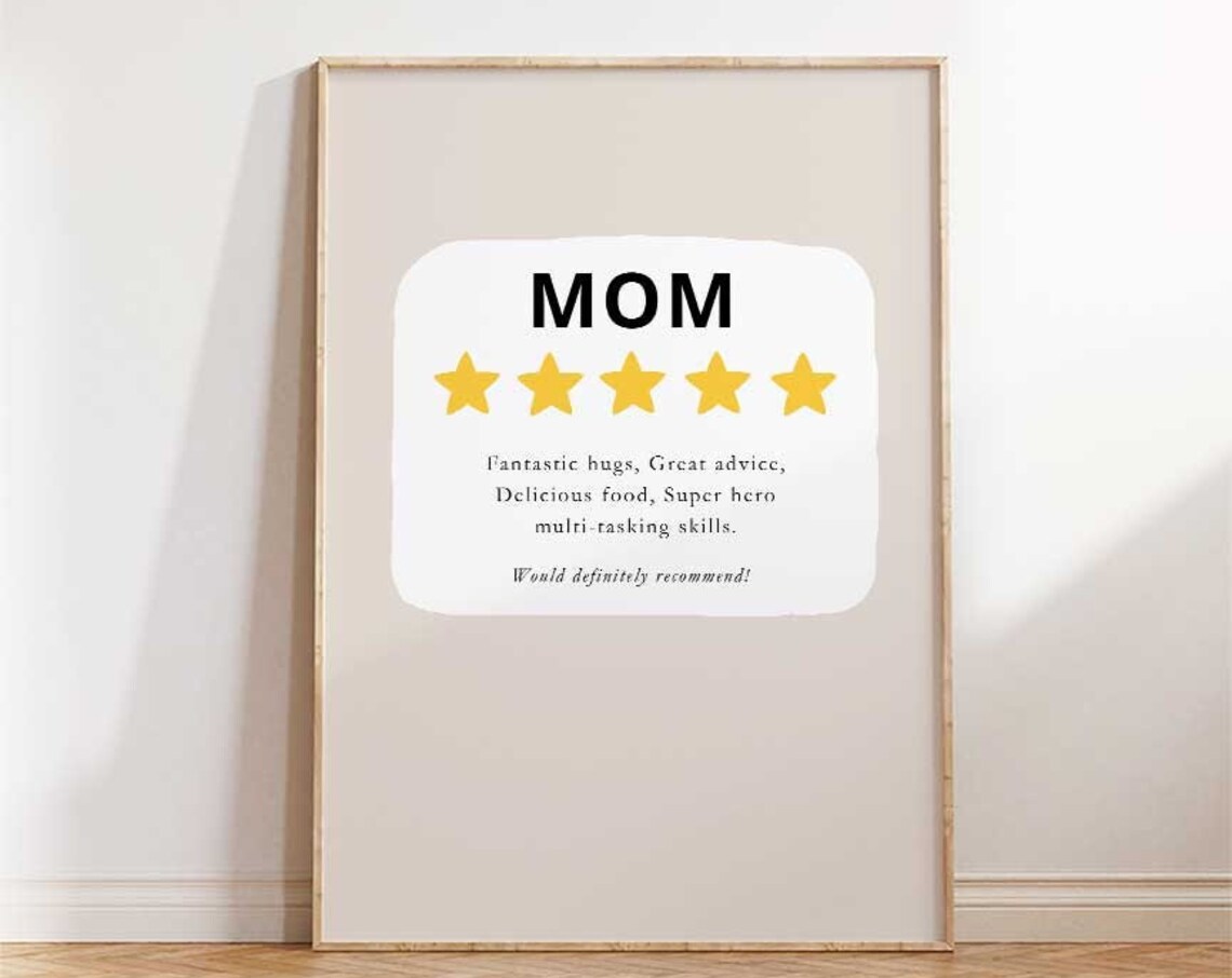 Five Star Mom Review Funny Typography Kitchen Decor Gift Poster
