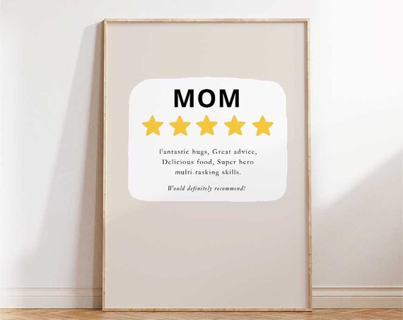 Five Star Mom Review Funny Typography Kitchen Decor Gift Poster