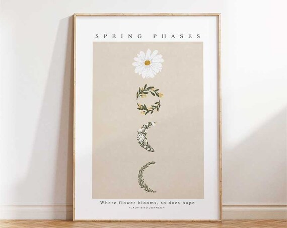 Spring Phases Botanical Moon Phases with Lady Bird Johnson Quote Poster