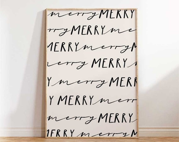 Minimalist Christmas Merry Print, Neutral Holiday Decor