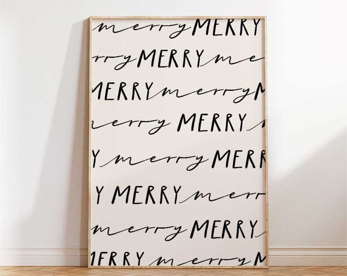 Minimalist Christmas Merry Print, Neutral Holiday Decor