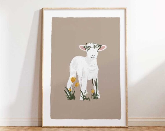 Easter Lamb Art Print, Spring Nursery Decor