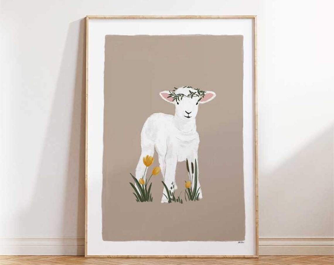 Easter Lamb Art Print, Spring Nursery Decor