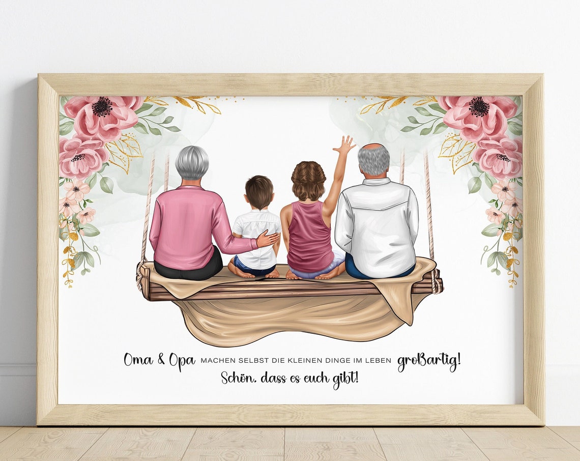 Gift For Grandma Grandpa Personalized Family Poster Birthday Christmas Mothers Day Grandparents And Grandchildren Family Picture