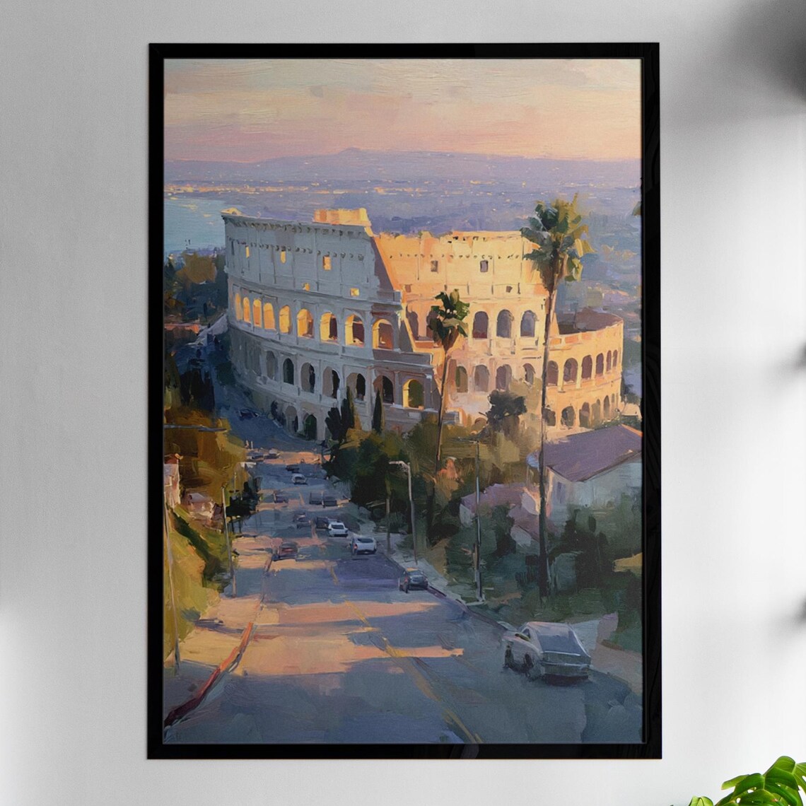 Rome Colosseum Sunset Ancient Amphitheater Oil Painting Poster