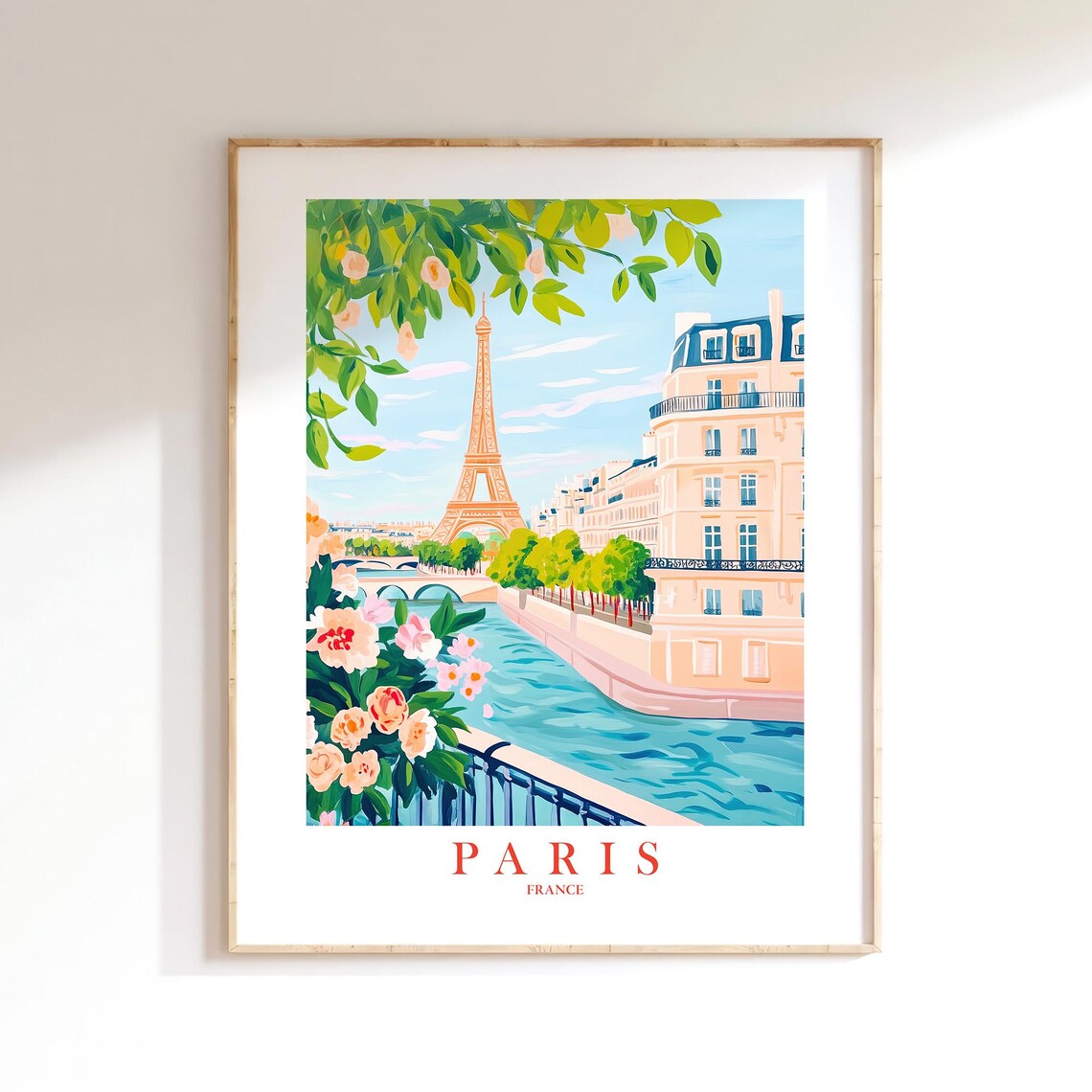 Paris Eiffel Tower Travel Poster, Cityscape Illustration