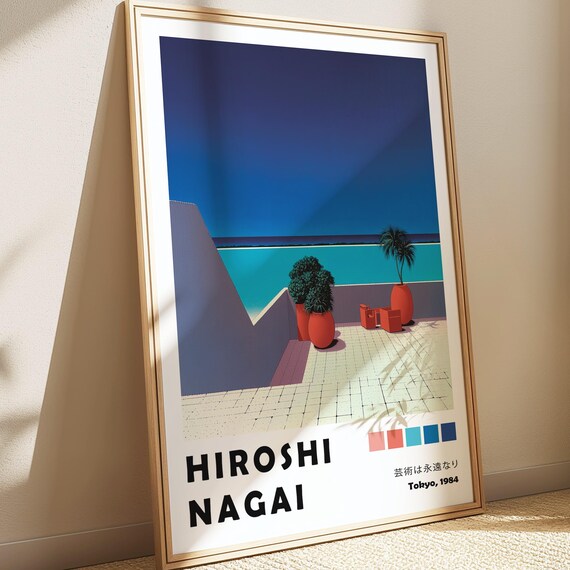 Mediterranean Terrace Hiroshi Nagai Poster Exhibition Art Summer 80s City Pop Print Retro Vaporwave Painting Wabi Sabi Wallpaper