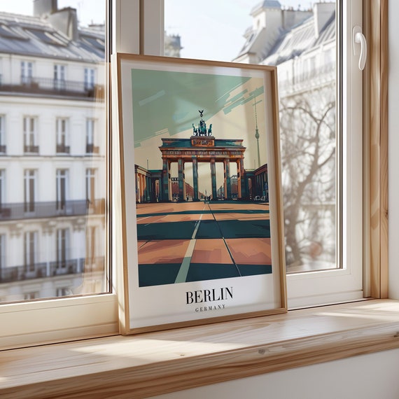 Berlin Poster Brandenburg Gate Print Wall Art Germany Travel Retro Cityscape Vintage