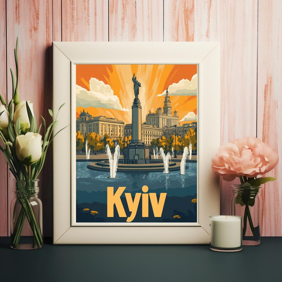 Vibrant Kyiv Sunset Iconic Fountain And Monument In Stunning Art Kyiv