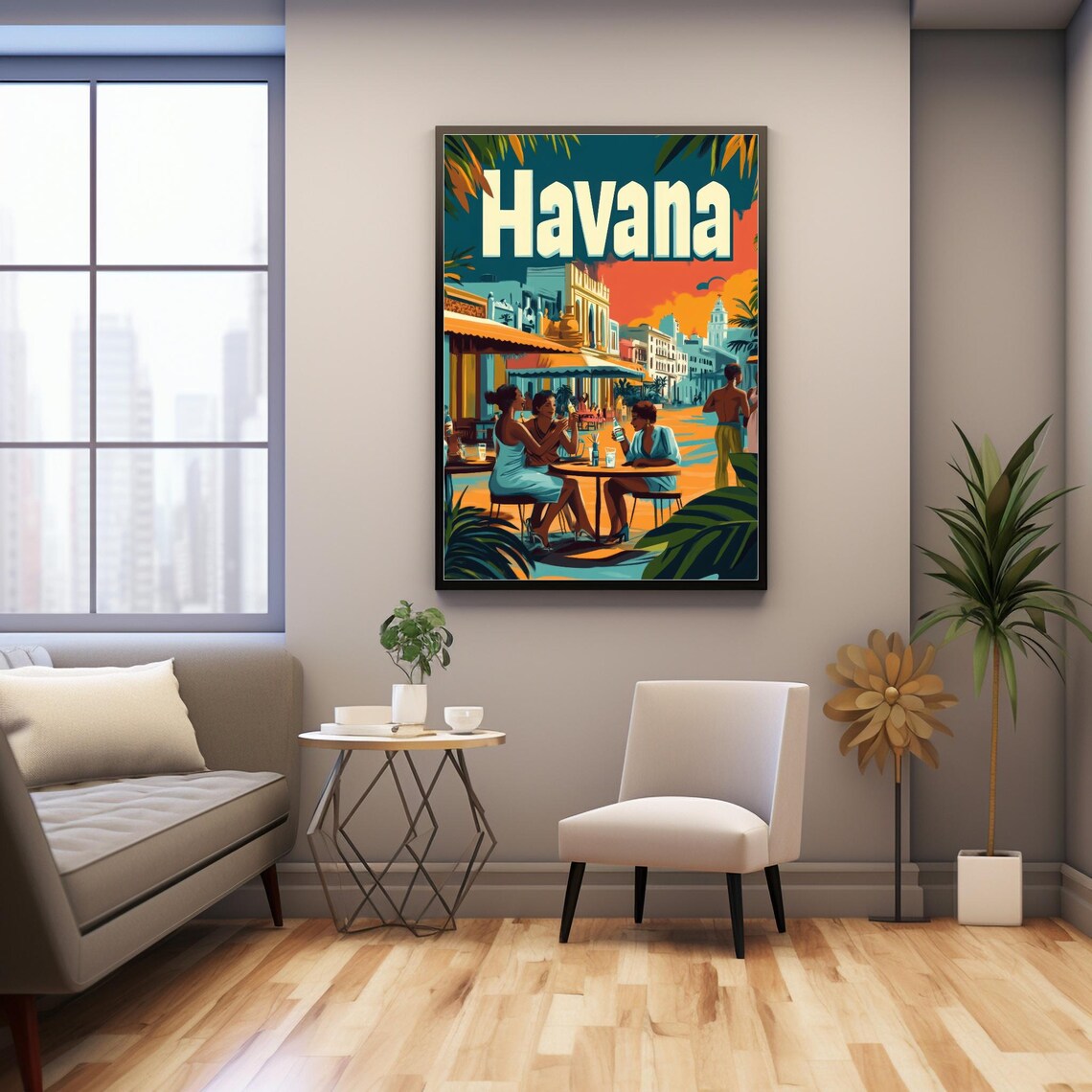 Havana Cuba Cafe Terrace Friends Colonial Facades Tropical Travel Poster - Image 3