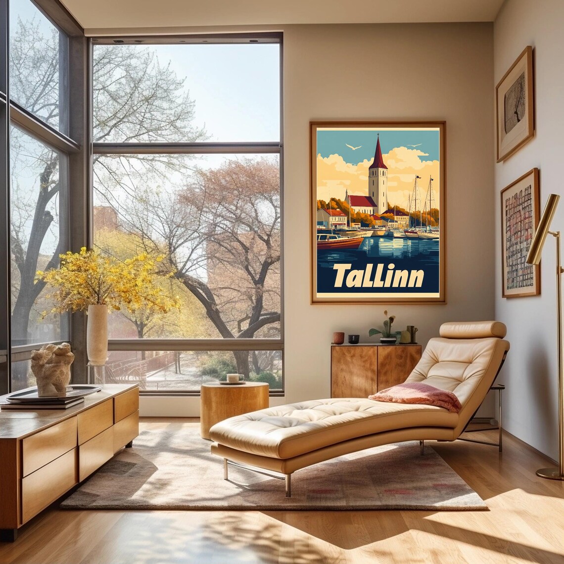 Tallinn Estonia Harbor Travel Poster with Church Tower and Boats Art - Image 3