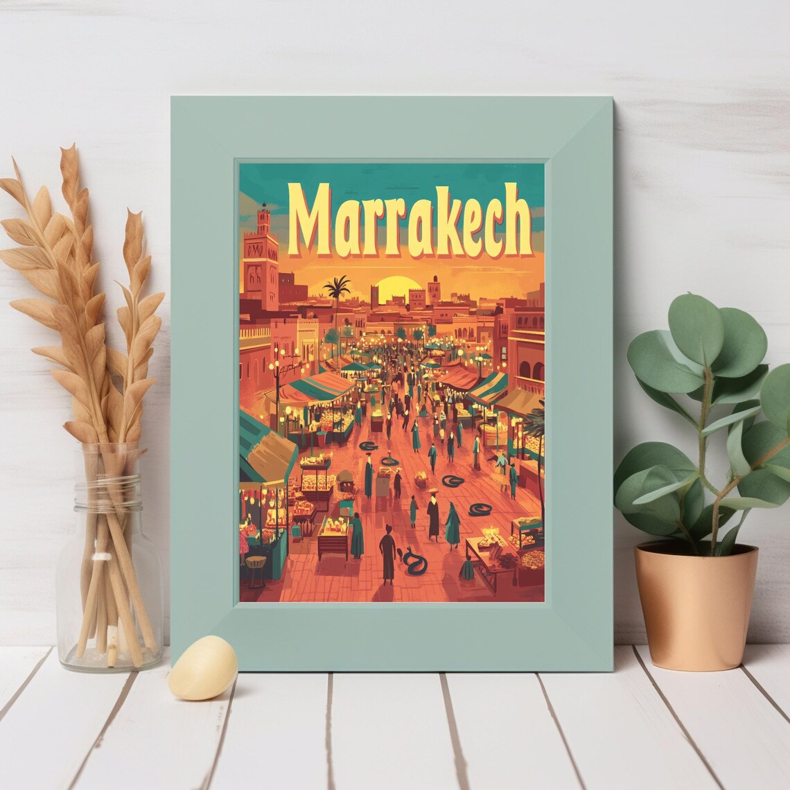 Vibrant Marrakech Market Scene At Sunset A Festive Art Print For Instant - Image 2
