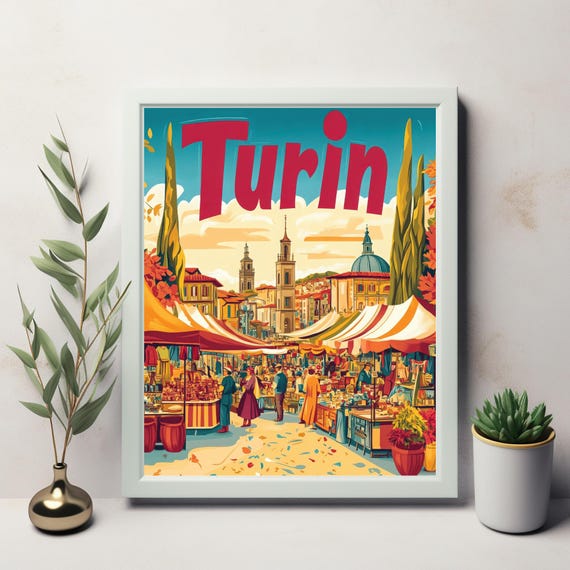 Vibrant Market Scene In Turin Colorful Tents People And Historic Architecture Art Wall Decor