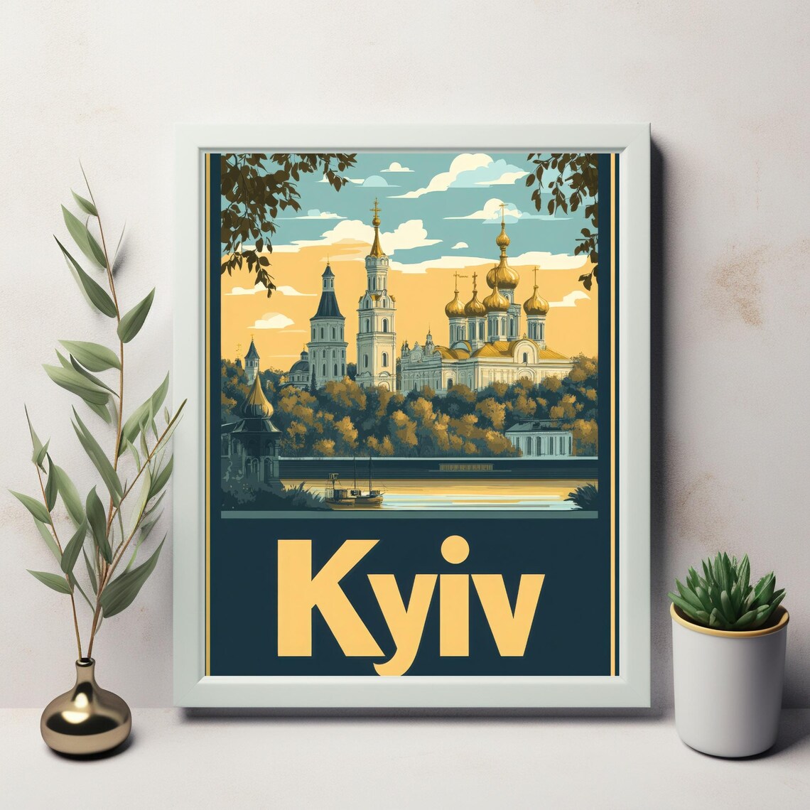 Kyiv Vintage Architecture, Serene River Reflection Art Print