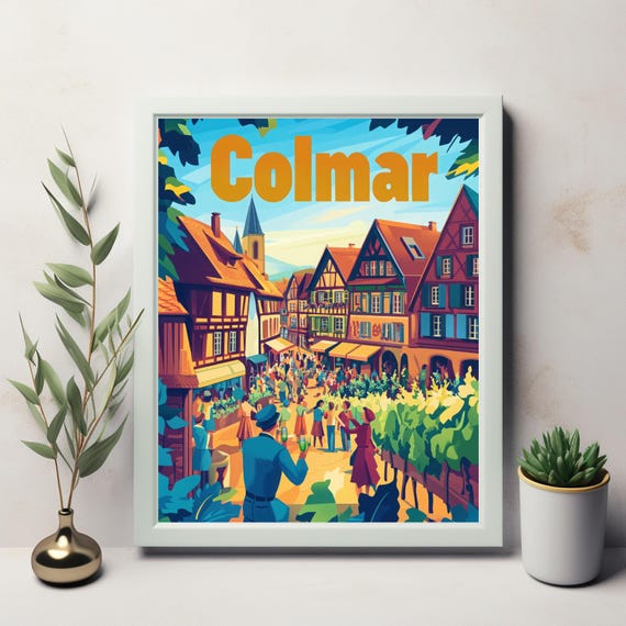 Colmar A Vibrant Illustration Of A Picturesque Town With Charming Architecture And A Bustling Square Scene