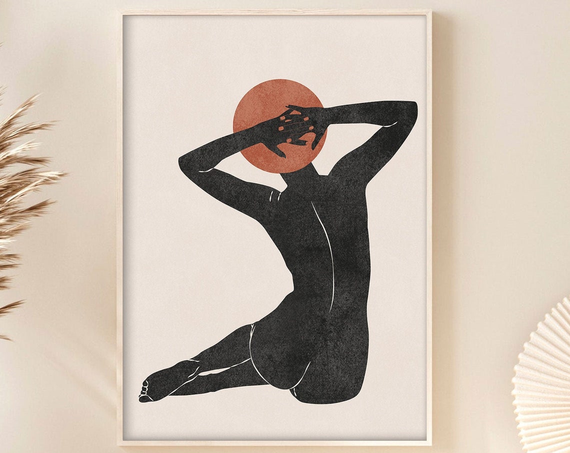 Abstract Woman Silhouette Terracotta Sun Midcentury Boho Art Poster