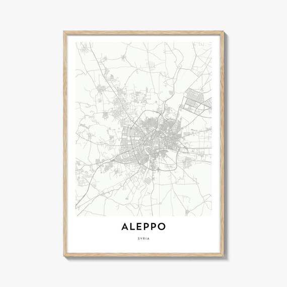 Aleppo Syria Minimalist Black and White City Street Map Poster