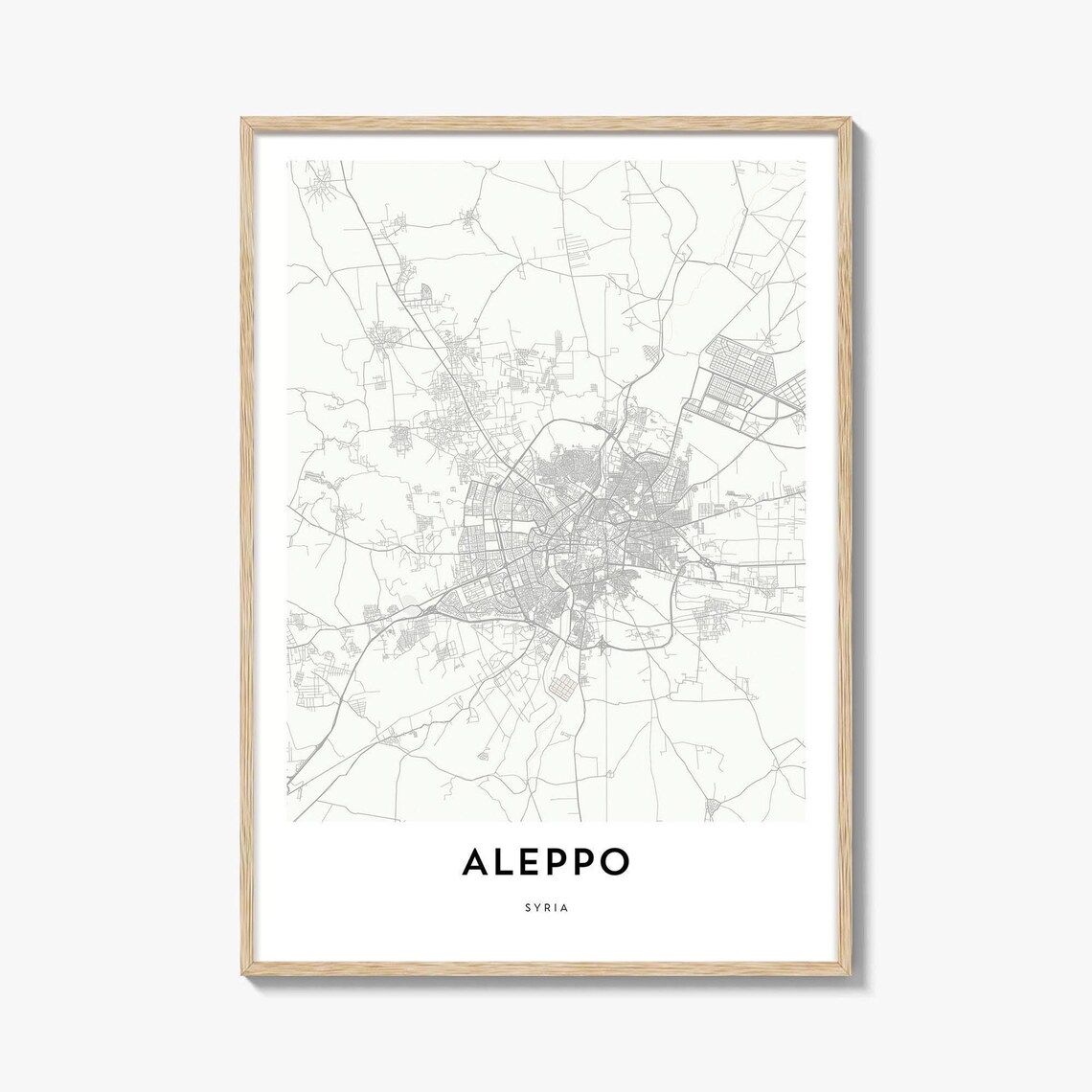 Aleppo Syria Minimalist Black and White City Street Map Poster