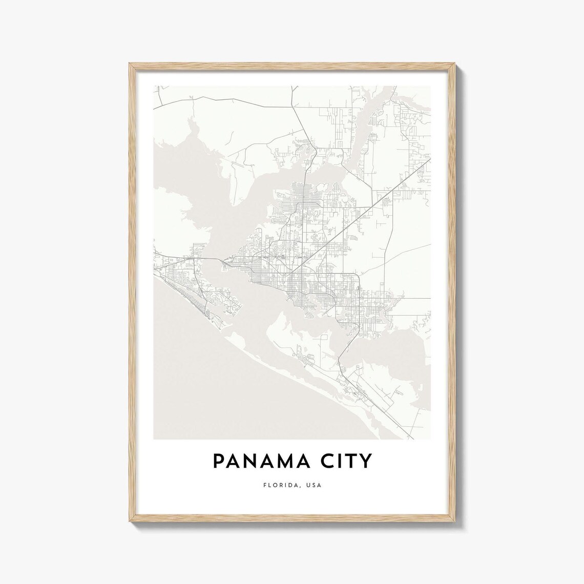 Panama City Florida Minimalist Black And White City Street Map Art Print