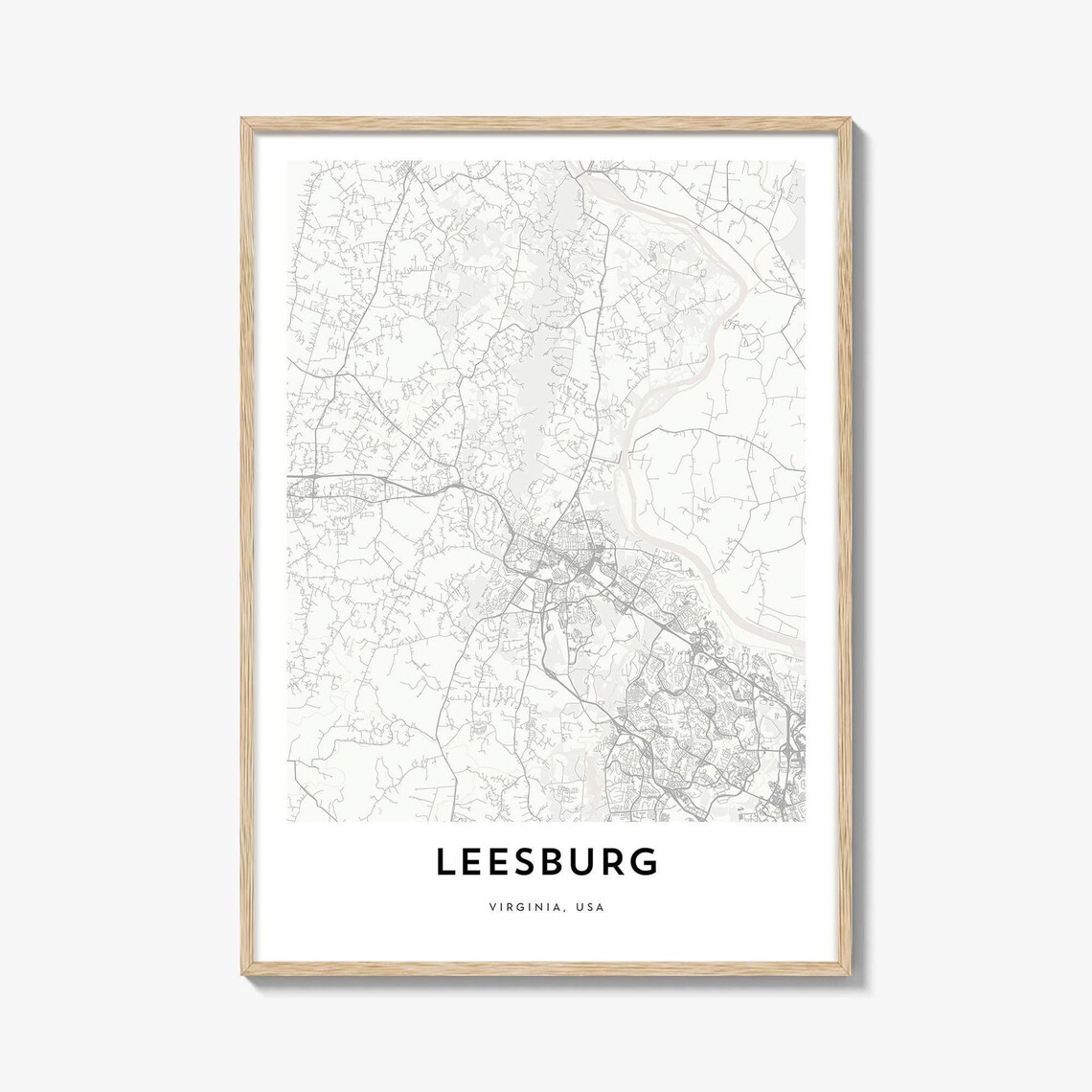 Minimalist Leesburg Virginia USA City Map Poster in Black and White