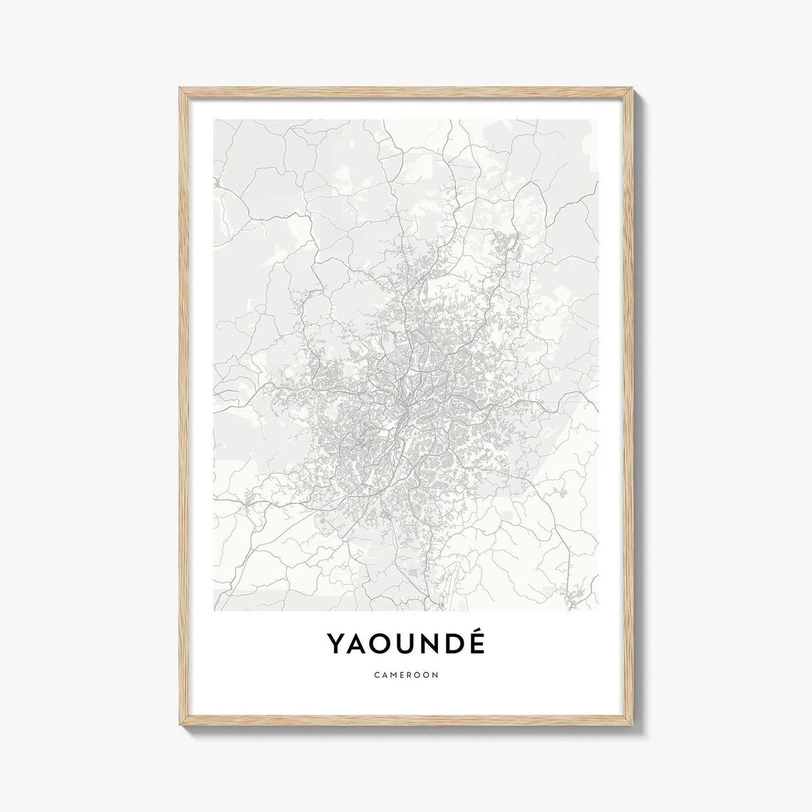 Yaounde Cameroon Minimalist Street Map Monochrome City Poster