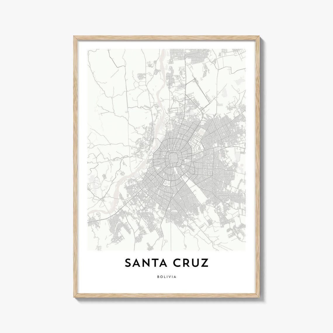 Santa Cruz Bolivia Minimalist Cream City Map Art Gift Travel Poster