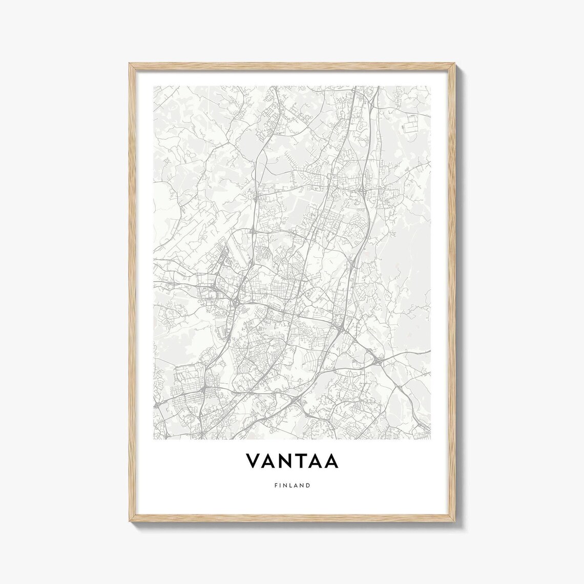 Vantaa Finland Helsinki Region Minimalist White City Street Map Poster