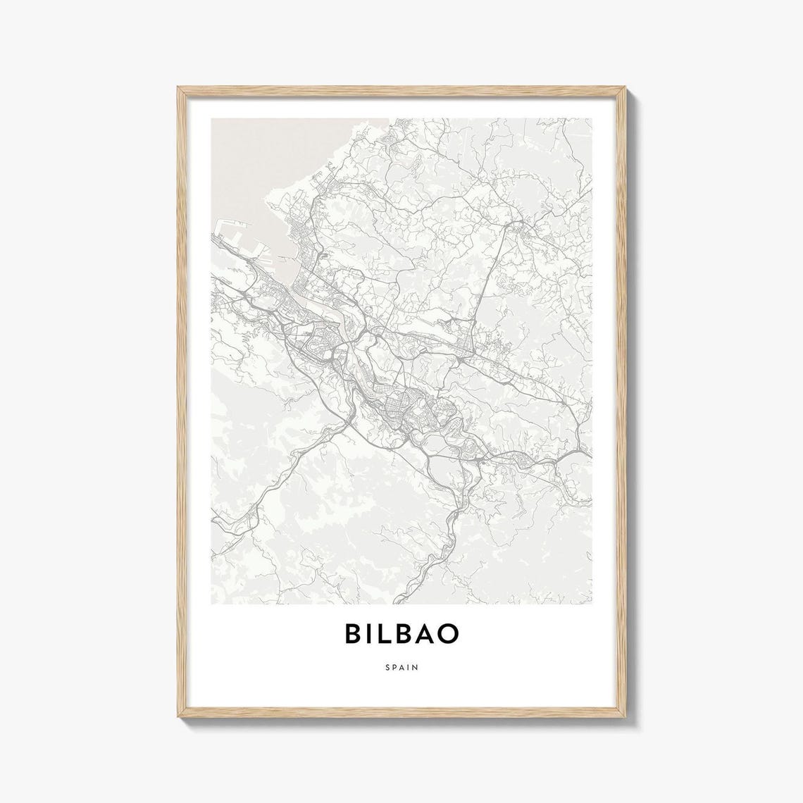 Bilbao Spain Minimalist Street Map Poster in Light Beige Modern Style