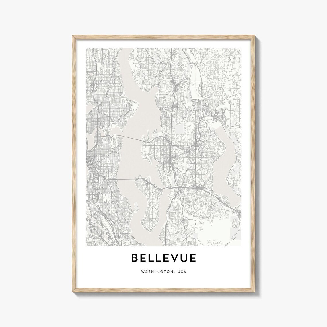 Bellevue Washington Minimalist City Street Map Art Poster Gift Decor