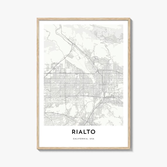 Detailed Rialto California Minimalist City Street Map Poster