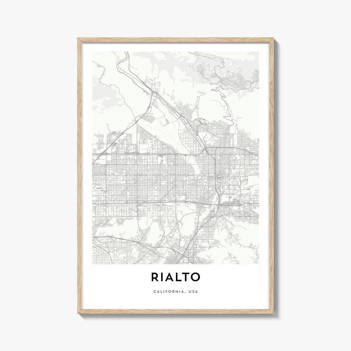 Detailed Rialto California Minimalist City Street Map Poster