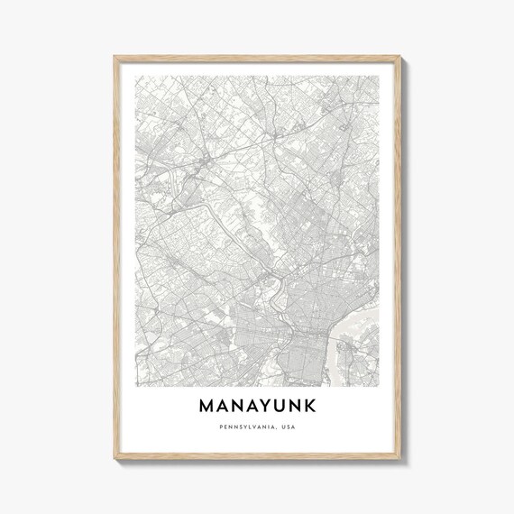 Manayunk Pennsylvania Street Map Minimalist Black White City Print