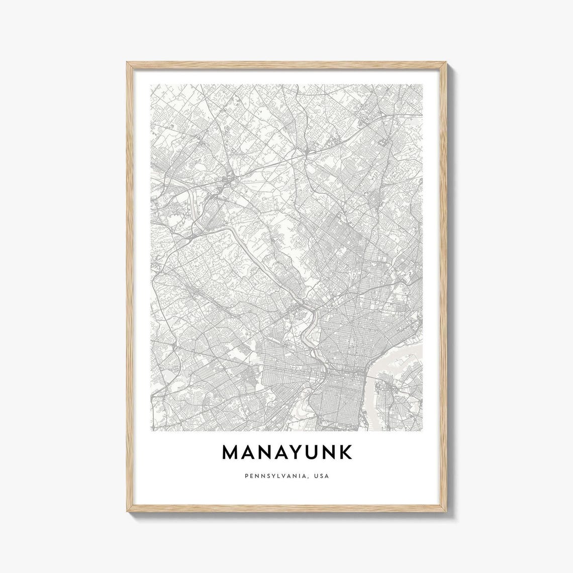Manayunk Pennsylvania Street Map Minimalist Black White City Print