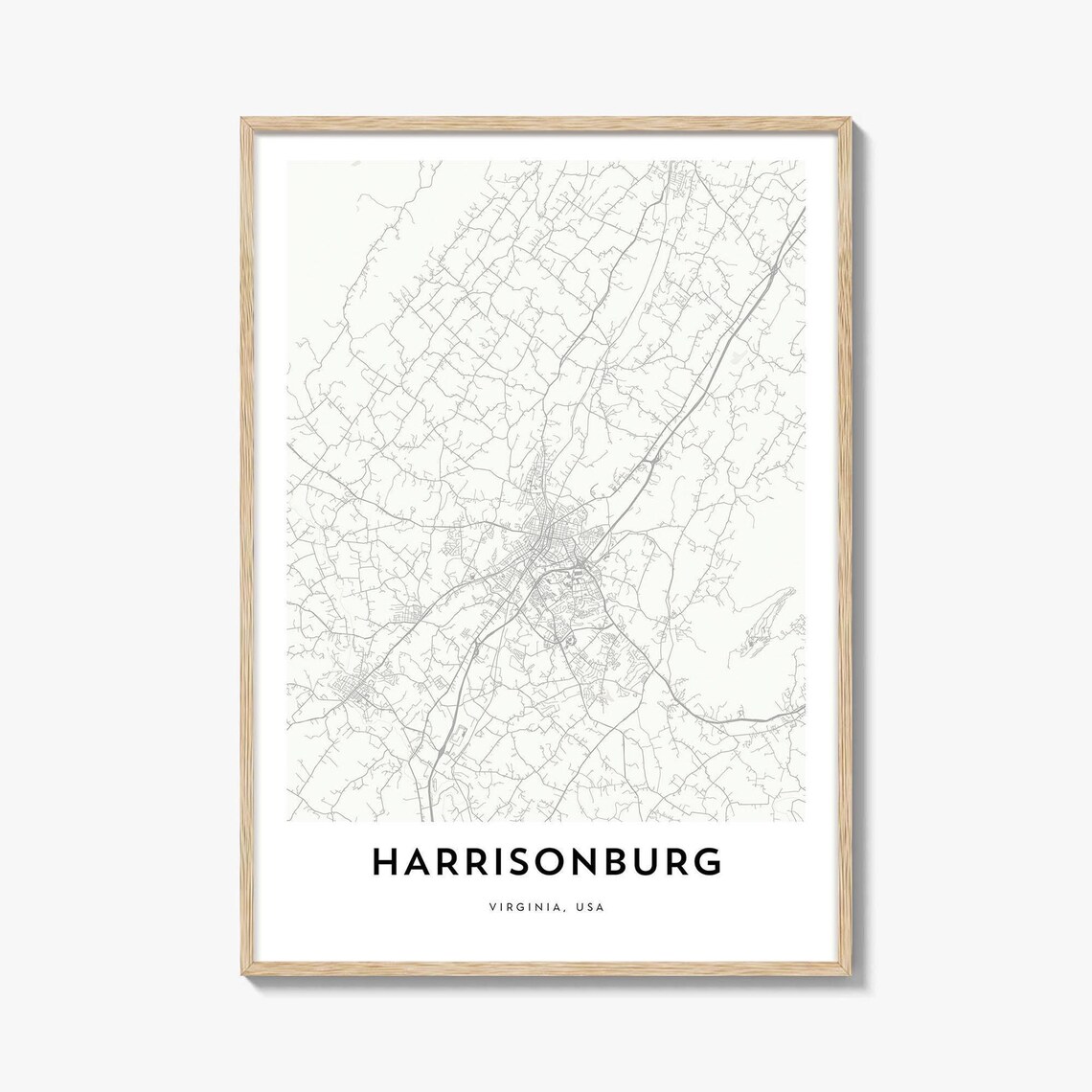 Harrisonburg Virginia USA Minimalist City Street Map Wall Decor Poster